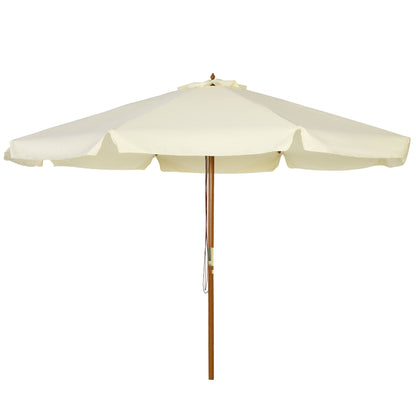 Garden Umbrella Ø3.25m with Ropes, Adjustable Opening and Air Vents, Outdoor Umbrella with 8 Wooden Ribs, Bamboo and 180g/㎡ Polyester, for Yard, Terrace and Balcony, Beige