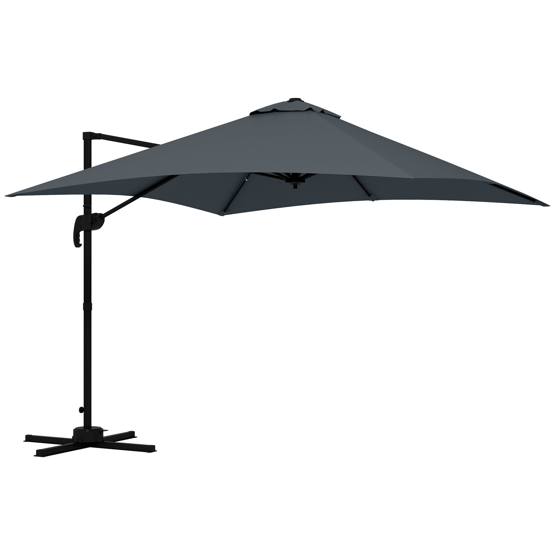Square Offset Parasol Inclinable Pivotant 360° with Crank Stand - Aluminum 3L x 3W x 2.6H m Dark Grey