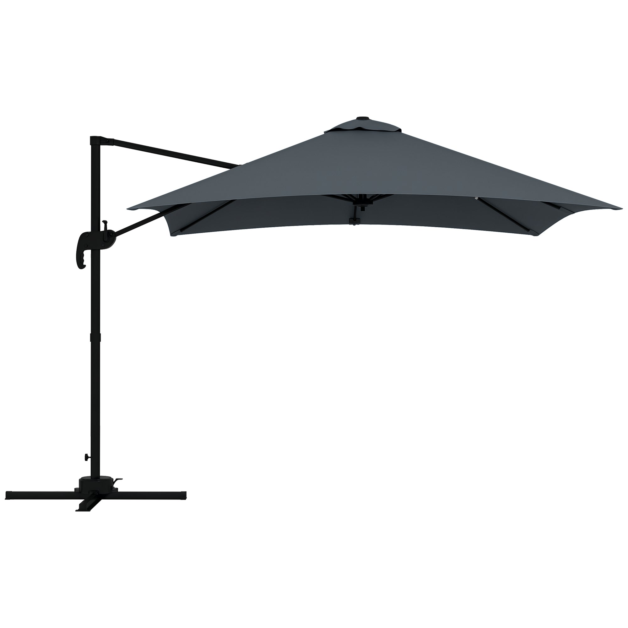 Square Offset Parasol Inclinable Pivotant 360° with Crank Stand - Aluminum 3L x 3W x 2.6H m Dark Grey