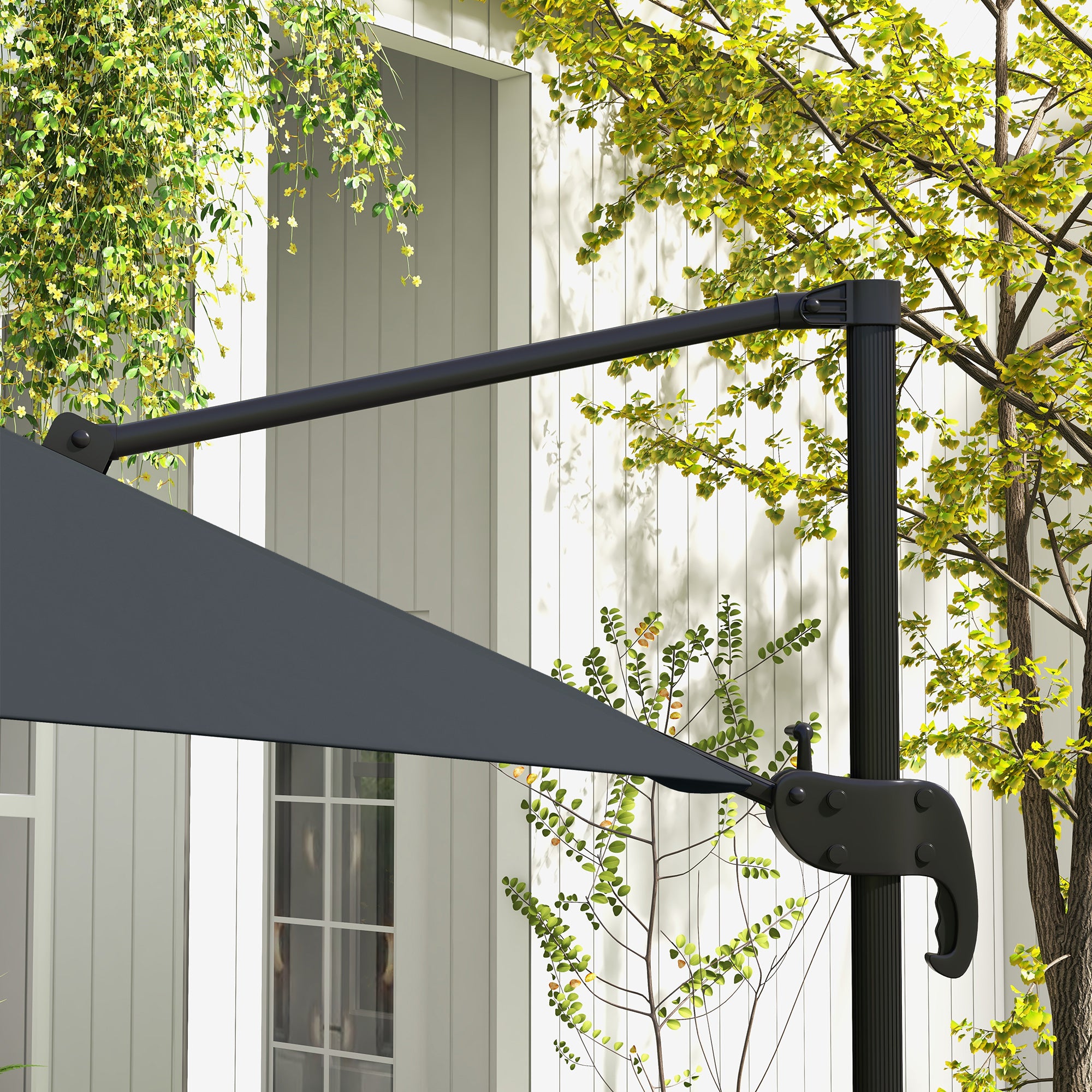 Square Offset Parasol Inclinable Pivotant 360° with Crank Stand - Aluminum 3L x 3W x 2.6H m Dark Grey