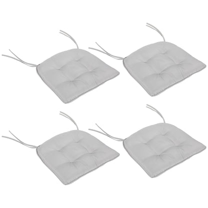 Set of 4 Padded Garden Chair Cushions Outdoor Seat Cushions 4 cm Padding Polyester Fabric 43L x 41W cm Light Grey