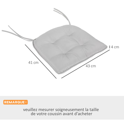 Set of 4 Padded Garden Chair Cushions Outdoor Seat Cushions 4 cm Padding Polyester Fabric 43L x 41W cm Light Grey