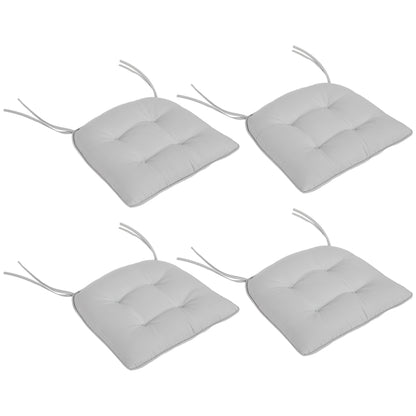 Set of 4 Padded Garden Chair Cushions Outdoor Seat Cushions 4 cm Padding Polyester Fabric 43L x 41W cm Light Grey