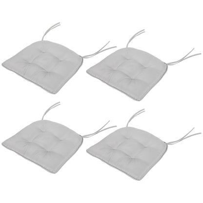 Set of 4 Padded Garden Chair Cushions Outdoor Seat Cushions 4 cm Padding Polyester Fabric 43L x 41W cm Light Grey