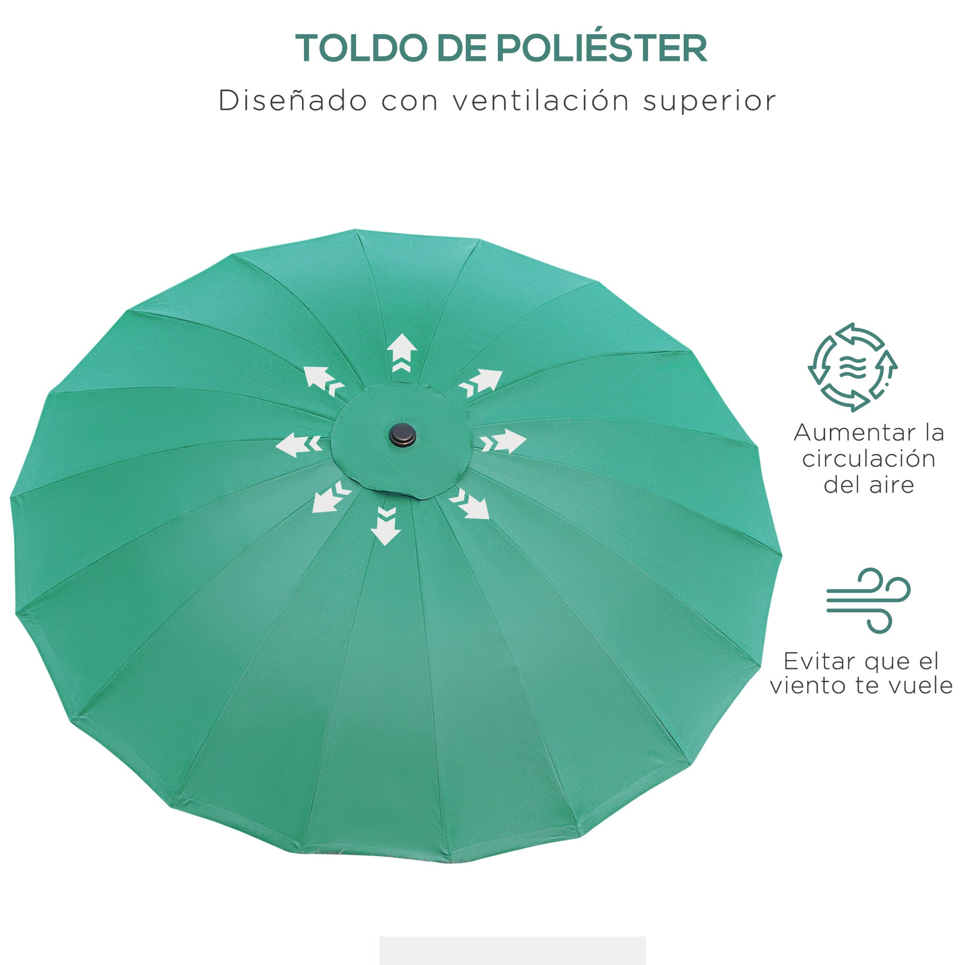 Terrace Umbrella Ø250 cm Garden Umbrella with Adjustable Angle 18 Ribs and Crank Waterproof Parasol for Patio Terrace Green