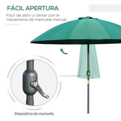 Terrace Umbrella Ø250 cm Garden Umbrella with Adjustable Angle 18 Ribs and Crank Waterproof Parasol for Patio Terrace Green