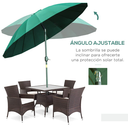 Terrace Umbrella Ø250 cm Garden Umbrella with Adjustable Angle 18 Ribs and Crank Waterproof Parasol for Patio Terrace Green