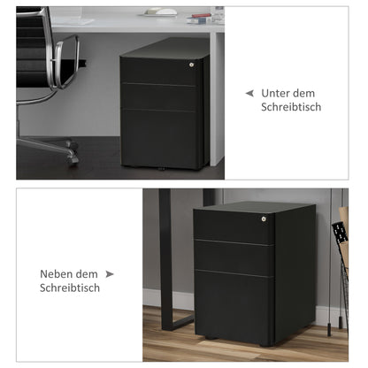 Filing Cabinet, Mobile Filing Cabinet with 3 Drawers, Lockable Office Cabinet with Hanging File Folder, Storage, Steel, 39 x 48 x 59 cm Black
