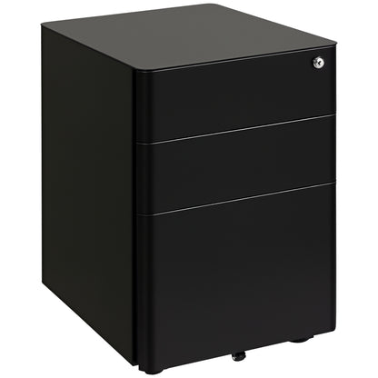 Filing Cabinet, Mobile Filing Cabinet with 3 Drawers, Lockable Office Cabinet with Hanging File Folder, Storage, Steel, 39 x 48 x 59 cm Black