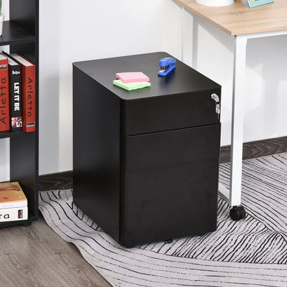 Filing Cabinet, Mobile Filing Cabinet with 3 Drawers, Lockable Office Cabinet with Hanging File Folder, Storage, Steel, 39 x 48 x 59 cm Black