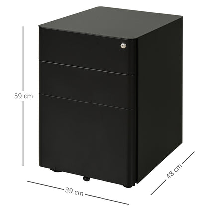 Filing Cabinet, Mobile Filing Cabinet with 3 Drawers, Lockable Office Cabinet with Hanging File Folder, Storage, Steel, 39 x 48 x 59 cm Black