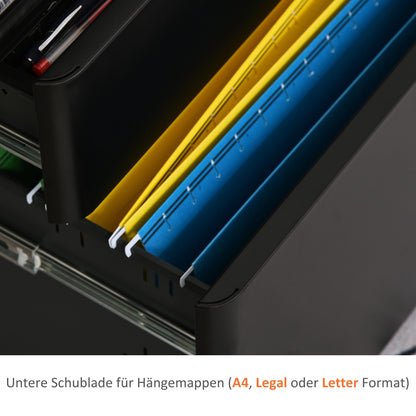 Filing Cabinet, Mobile Filing Cabinet with 3 Drawers, Lockable Office Cabinet with Hanging File Folder, Storage, Steel, 39 x 48 x 59 cm Black