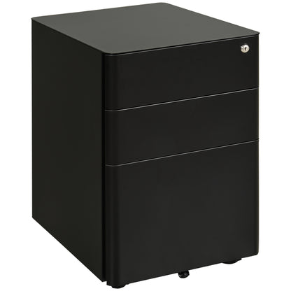 Filing Cabinet, Mobile Filing Cabinet with 3 Drawers, Lockable Office Cabinet with Hanging File Folder, Storage, Steel, 39 x 48 x 59 cm Black