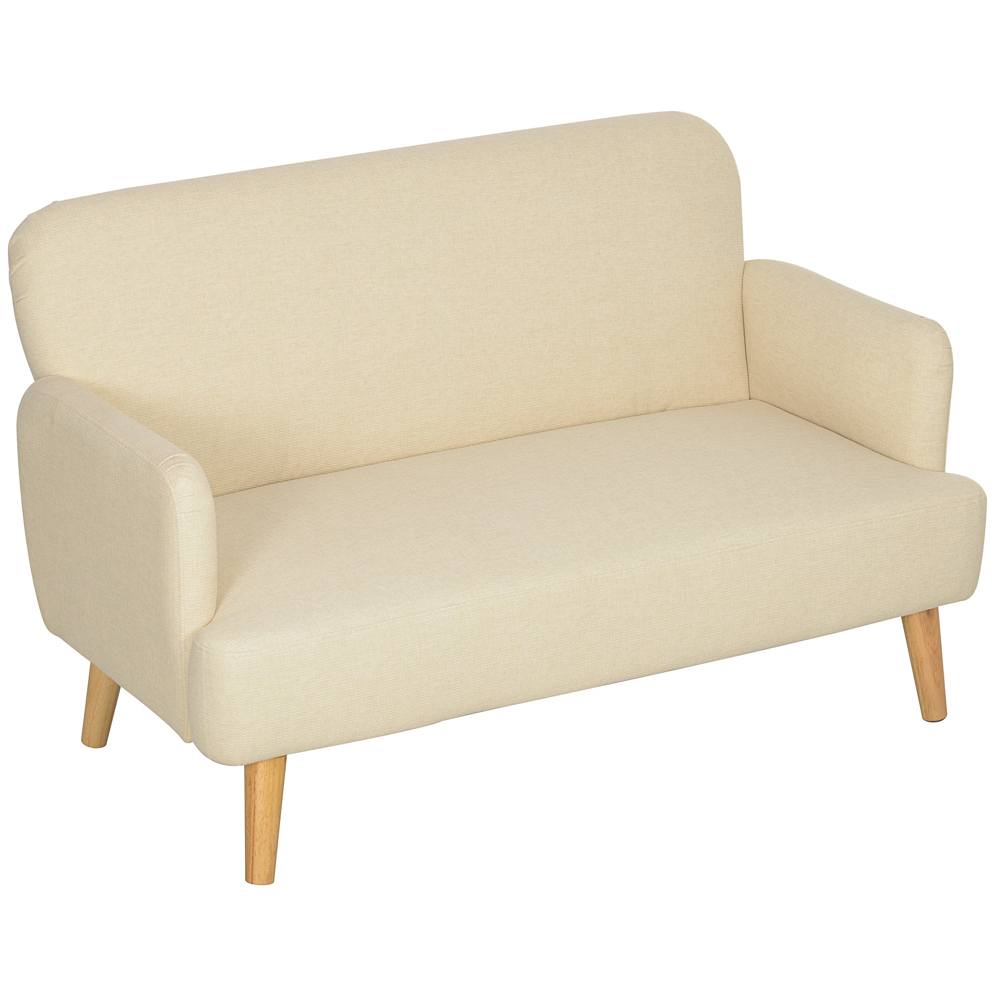2 Seater Sofa, Small Couch with Velvet Look, Wooden Legs, Thick Padded Upholstered Sofa with Armrest for Living Room, Bedroom, 130 x 74 x 79 cm, Cream White