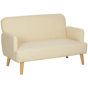 2 Seater Sofa, Small Couch with Velvet Look, Wooden Legs, Thick Padded Upholstered Sofa with Armrest for Living Room, Bedroom, 130 x 74 x 79 cm, Cream White