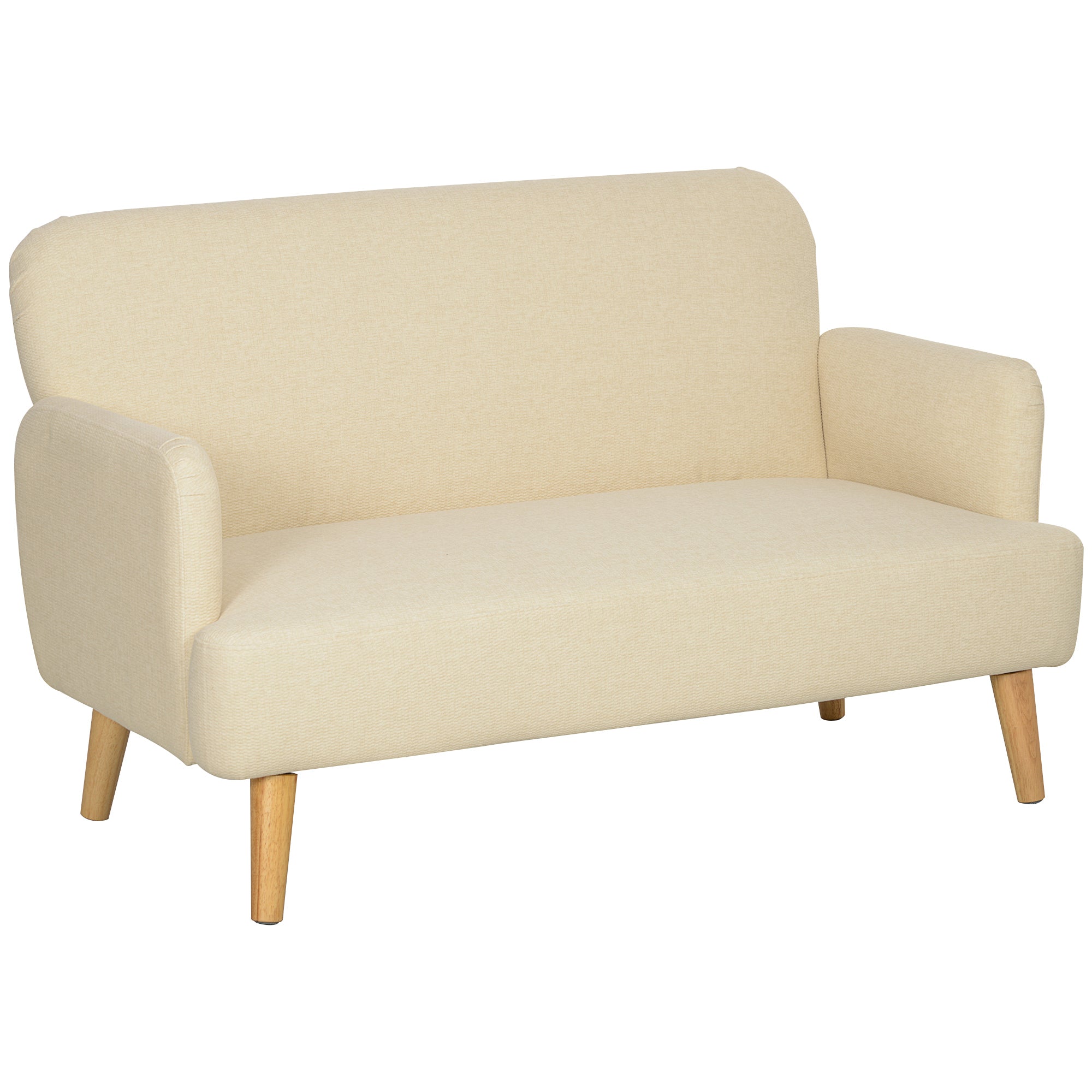 2 Seater Sofa, Small Couch with Velvet Look, Wooden Legs, Thick Padded Upholstered Sofa with Armrest for Living Room, Bedroom, 130 x 74 x 79 cm, Cream White