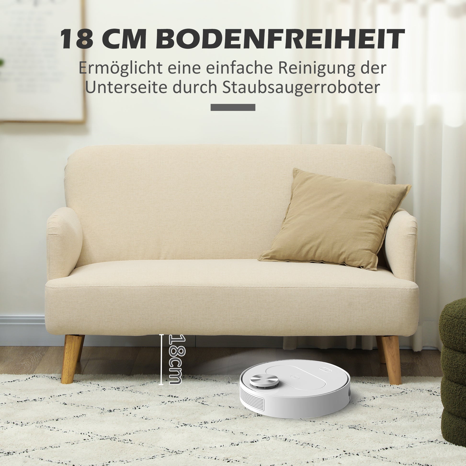 2 Seater Sofa, Small Couch with Velvet Look, Wooden Legs, Thick Padded Upholstered Sofa with Armrest for Living Room, Bedroom, 130 x 74 x 79 cm, Cream White