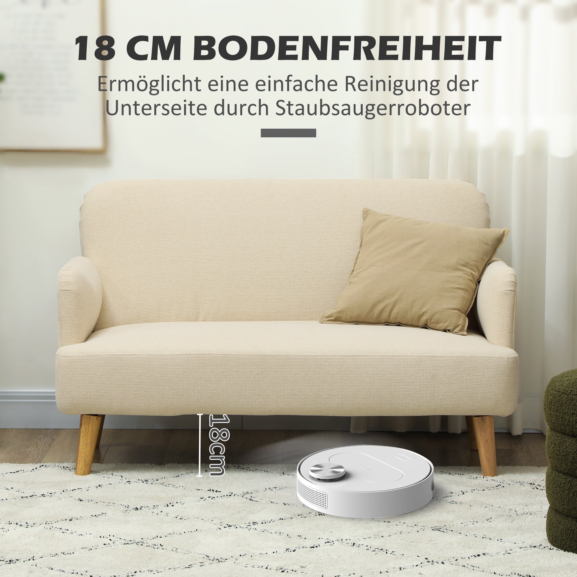 2 Seater Sofa, Small Couch with Velvet Look, Wooden Legs, Thick Padded Upholstered Sofa with Armrest for Living Room, Bedroom, 130 x 74 x 79 cm, Cream White