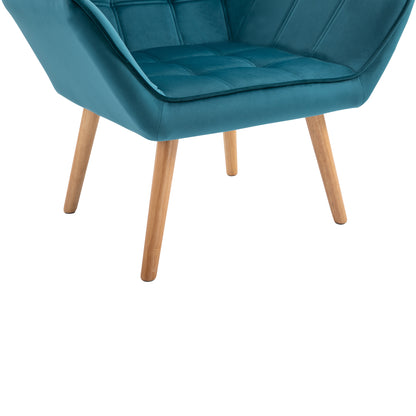 Armchair Living Room Wing Chair Lounge Chair Relax Armchair with Rubberwood Legs, Reading Chair with Velvet Look, Upholstered Chair for Bedroom, Scandinavian, Light Blue