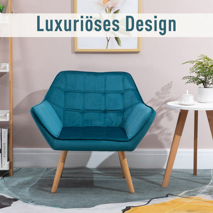 Armchair Living Room Wing Chair Lounge Chair Relax Armchair with Rubberwood Legs, Reading Chair with Velvet Look, Upholstered Chair for Bedroom, Scandinavian, Light Blue