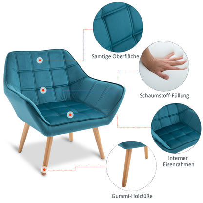 Armchair Living Room Wing Chair Lounge Chair Relax Armchair with Rubberwood Legs, Reading Chair with Velvet Look, Upholstered Chair for Bedroom, Scandinavian, Light Blue