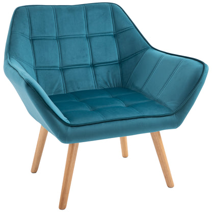 Armchair Living Room Wing Chair Lounge Chair Relax Armchair with Rubberwood Legs, Reading Chair with Velvet Look, Upholstered Chair for Bedroom, Scandinavian, Light Blue