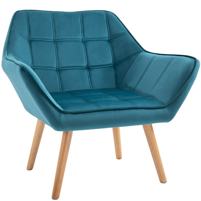 Armchair Living Room Wing Chair Lounge Chair Relax Armchair with Rubberwood Legs, Reading Chair with Velvet Look, Upholstered Chair for Bedroom, Scandinavian, Light Blue