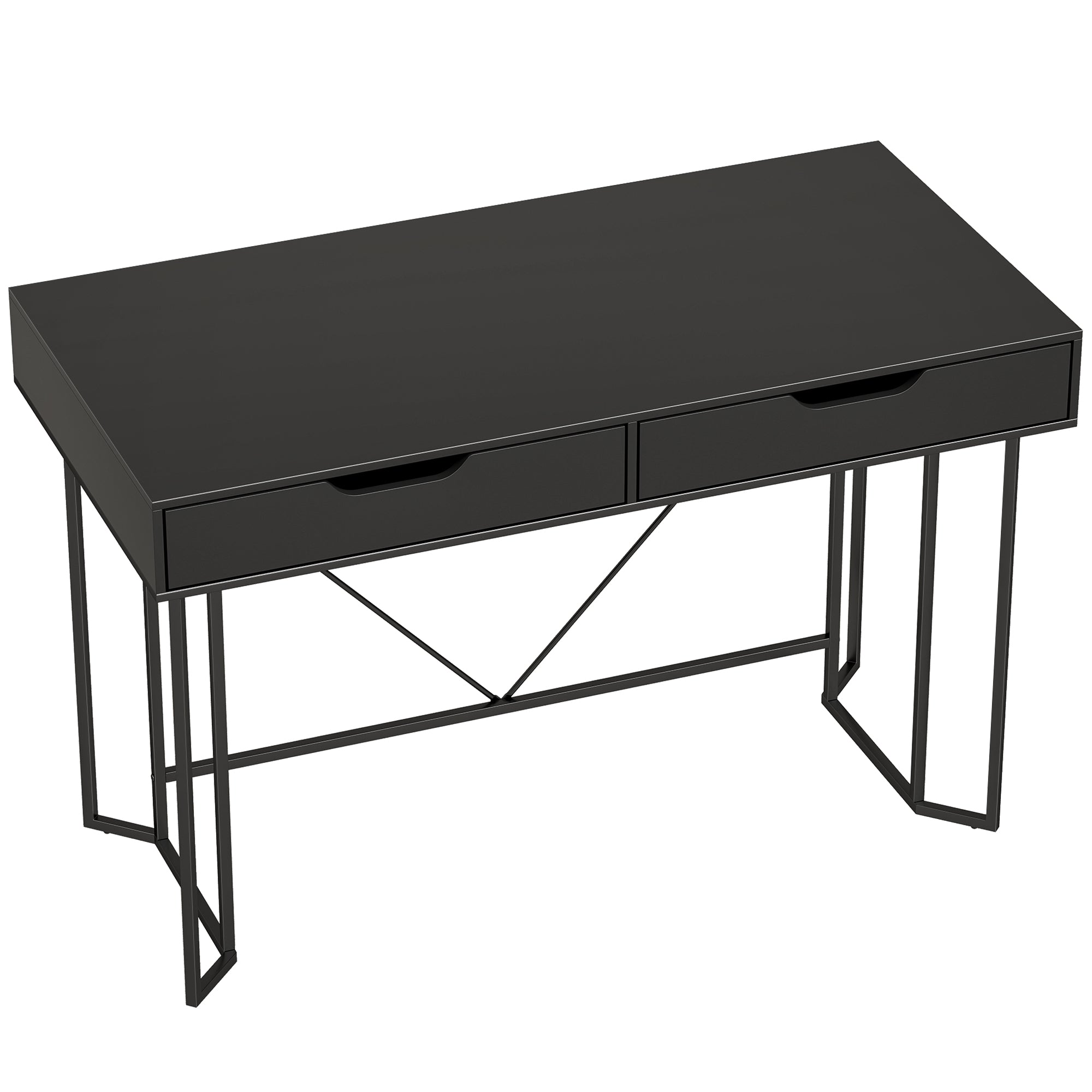 Computer Desk with 2 Drawers, Modern Design Metal Frame for Home Office & Bedroom — 47.2 x 23.6 x 30.3 in, Black