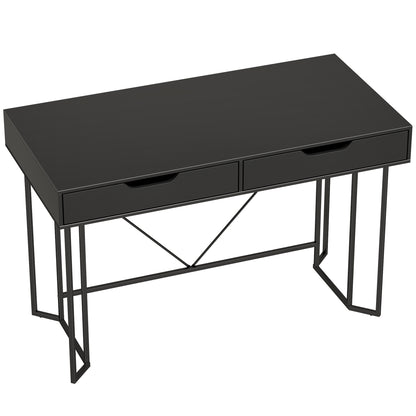 Computer Desk with 2 Drawers, Modern Design Metal Frame for Home Office & Bedroom — 47.2 x 23.6 x 30.3 in, Black