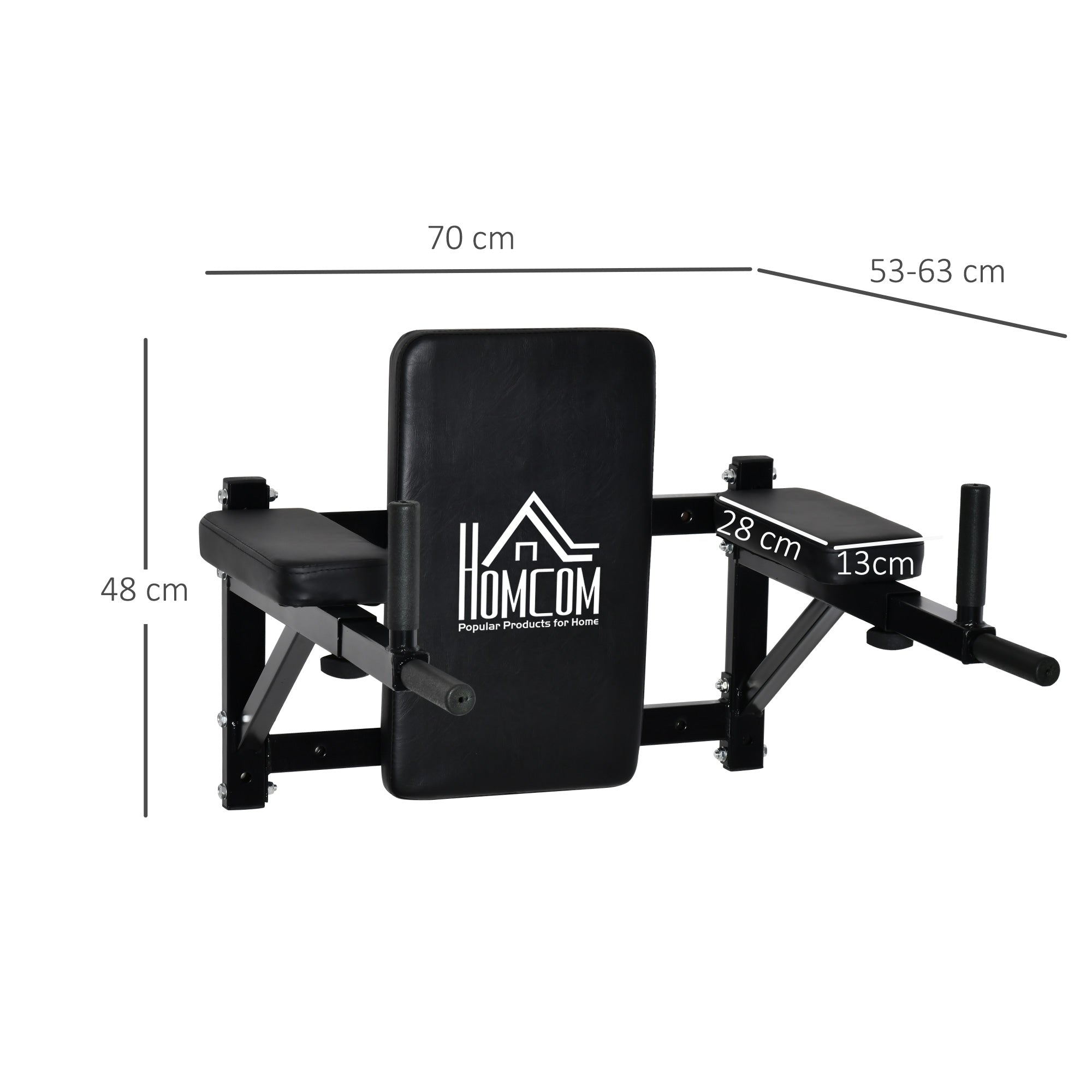 Wall Mounted Pull Up Bar with Adjustable Arms for Pull-Ups Push-ups and Crossfit at Home 70x53-63x48 cm Black