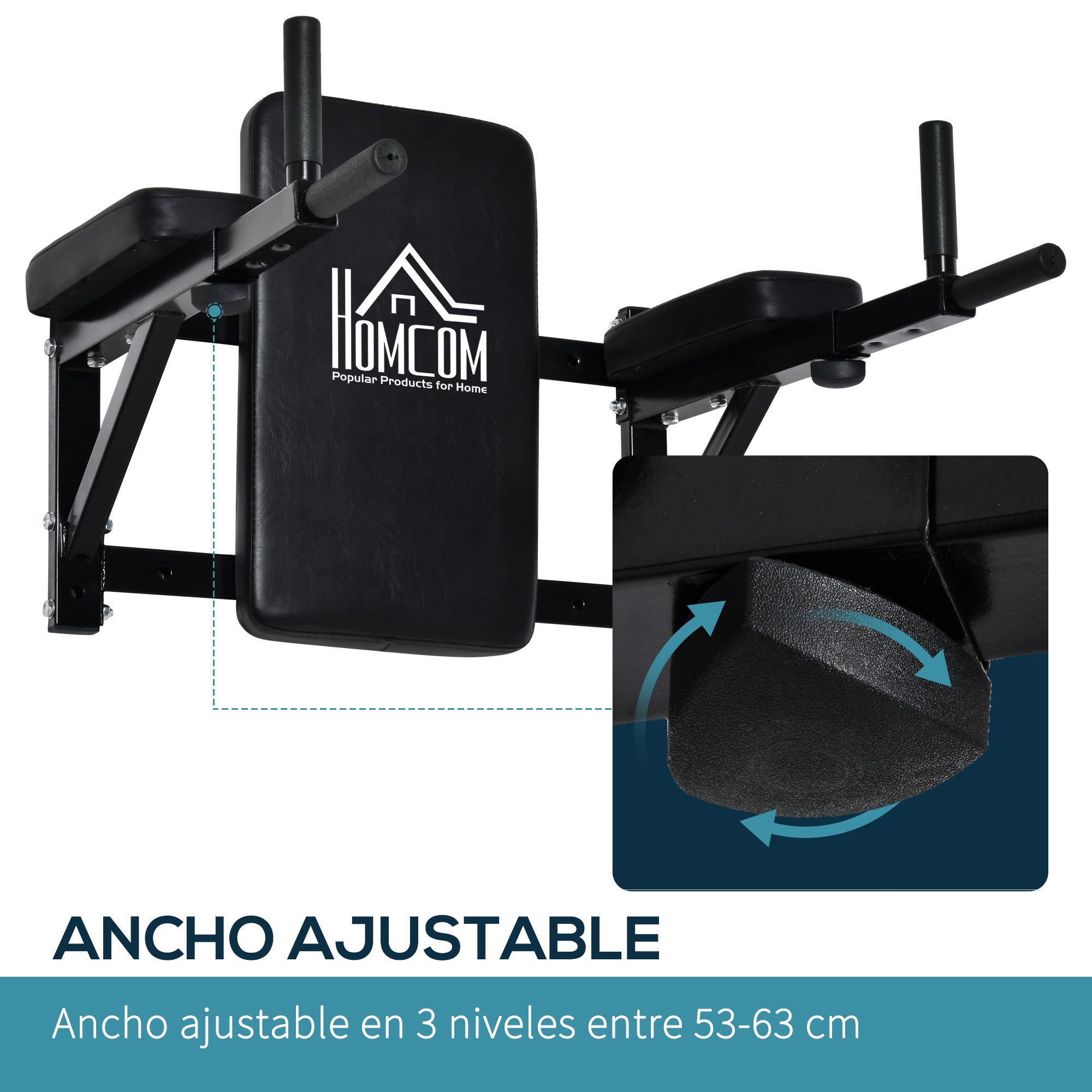 Wall Mounted Pull Up Bar with Adjustable Arms for Pull-Ups Push-ups and Crossfit at Home 70x53-63x48 cm Black