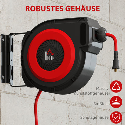 Automatic Air Hose Reel 15 m + 1.5 m Hose with 1/4" Quick Connector, 3/8" (9.5 x 15.8 mm), Max Pressure 10 bar, 180° Swivel, Wall-Mount