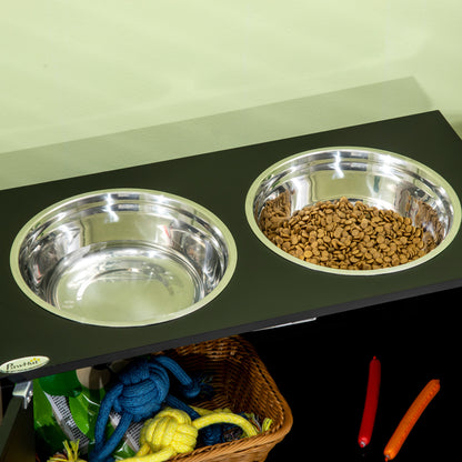 Elevated Dog Bowl Feeding Station with Storage Water Bowl 2 x 2000ml Stainless Steel Bowls Food Bowl Dog Bowls Feeding Station for Large Dogs Cats Black