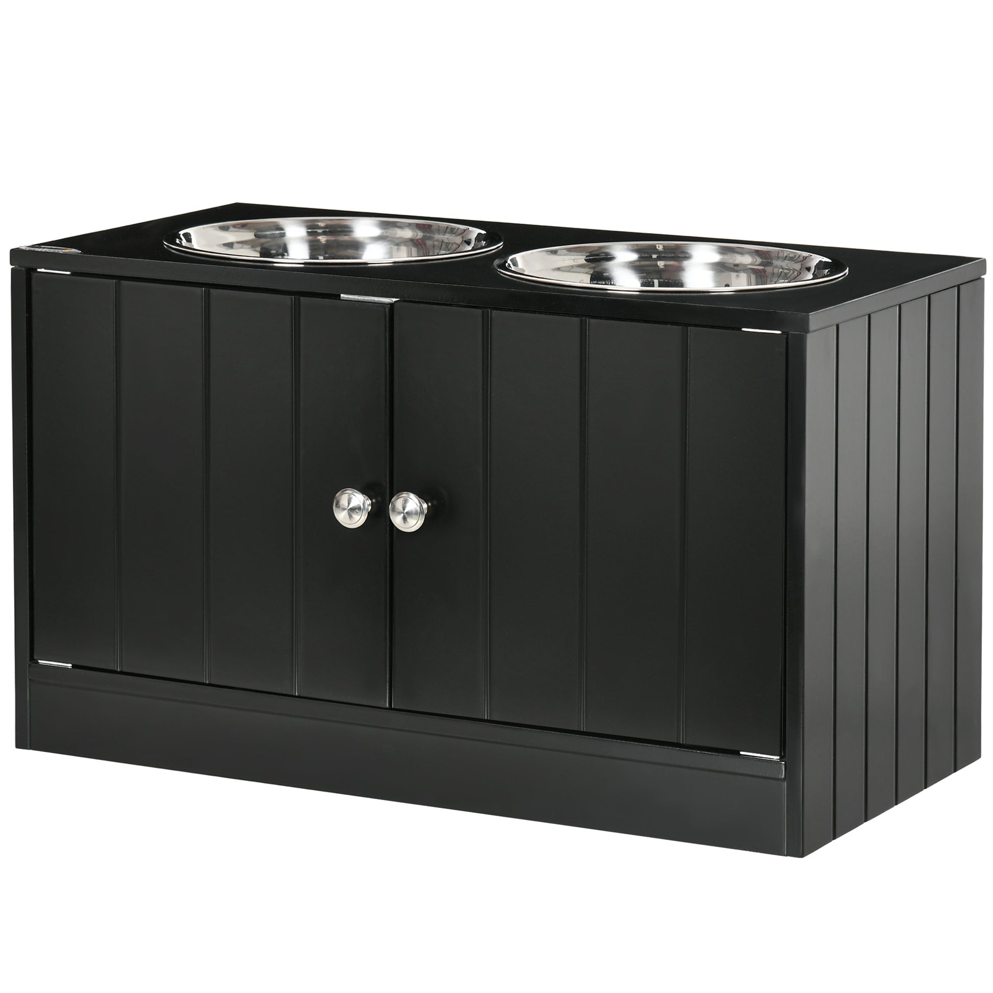 Elevated Dog Bowl Feeding Station with Storage Water Bowl 2 x 2000ml Stainless Steel Bowls Food Bowl Dog Bowls Feeding Station for Large Dogs Cats Black