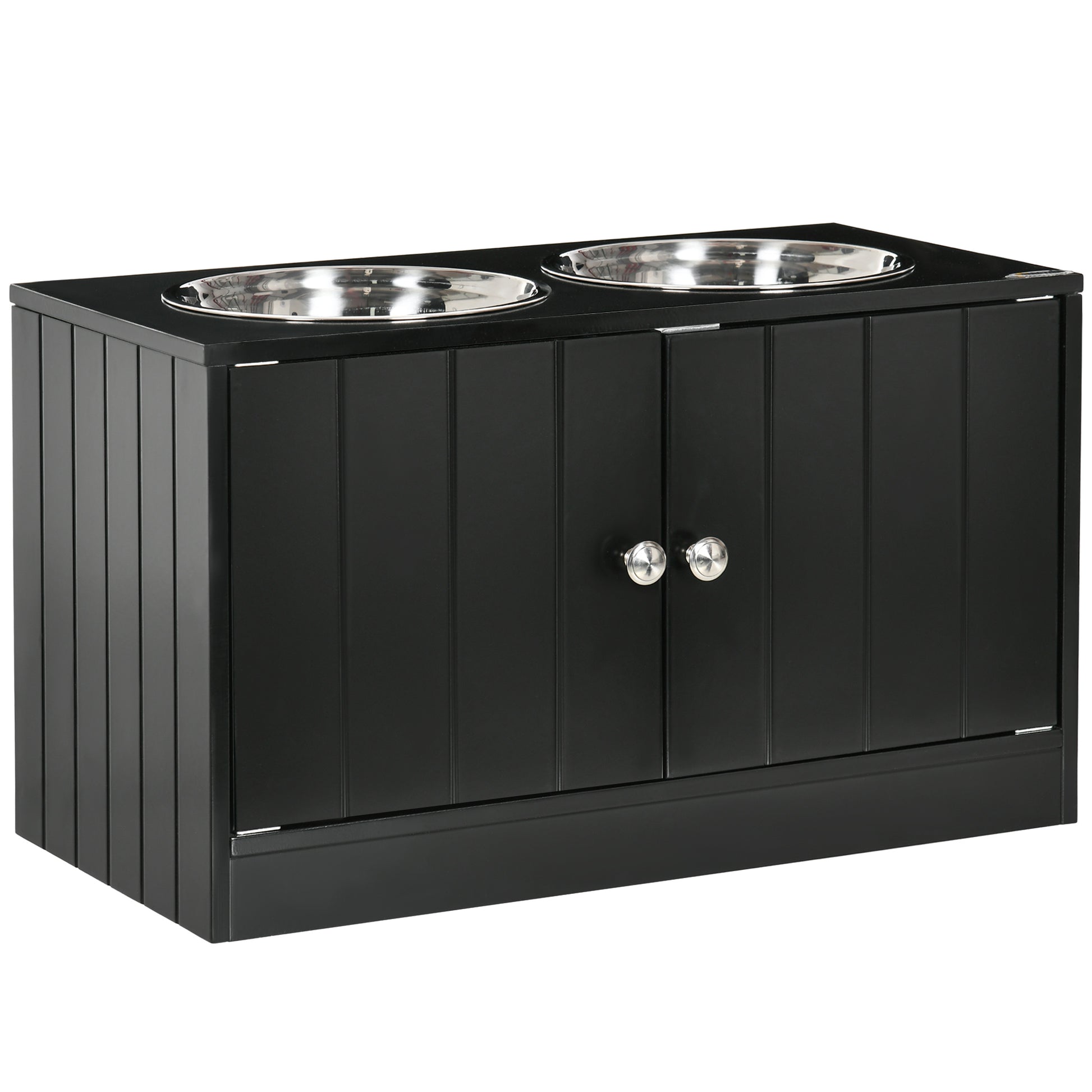 Elevated Dog Bowl Feeding Station with Storage Water Bowl 2 x 2000ml Stainless Steel Bowls Food Bowl Dog Bowls Feeding Station for Large Dogs Cats Black