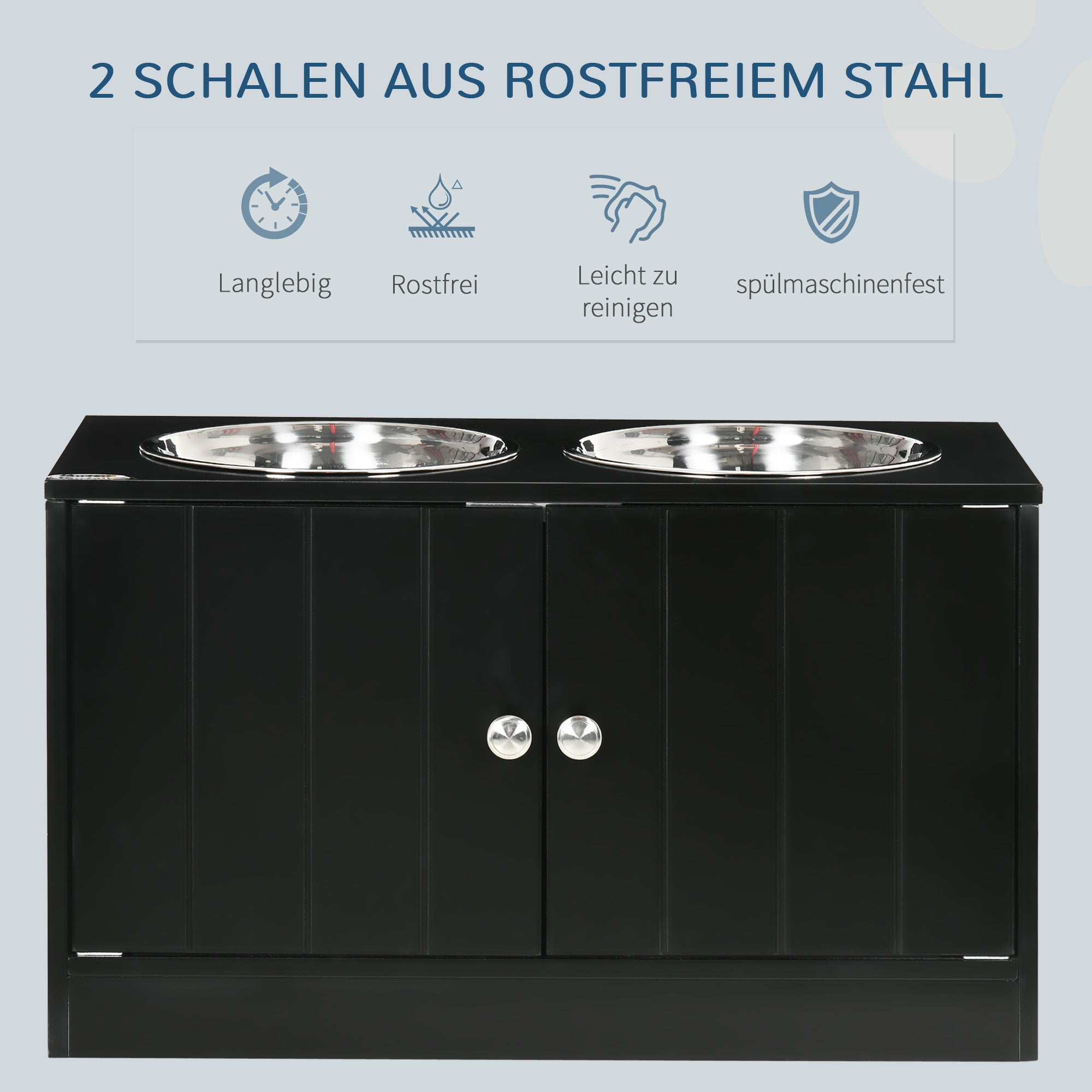 Elevated Dog Bowl Feeding Station with Storage Water Bowl 2 x 2000ml Stainless Steel Bowls Food Bowl Dog Bowls Feeding Station for Large Dogs Cats Black