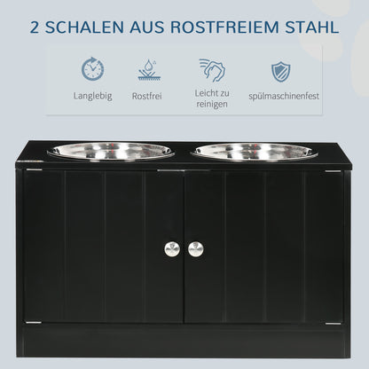 Elevated Dog Bowl Feeding Station with Storage Water Bowl 2 x 2000ml Stainless Steel Bowls Food Bowl Dog Bowls Feeding Station for Large Dogs Cats Black