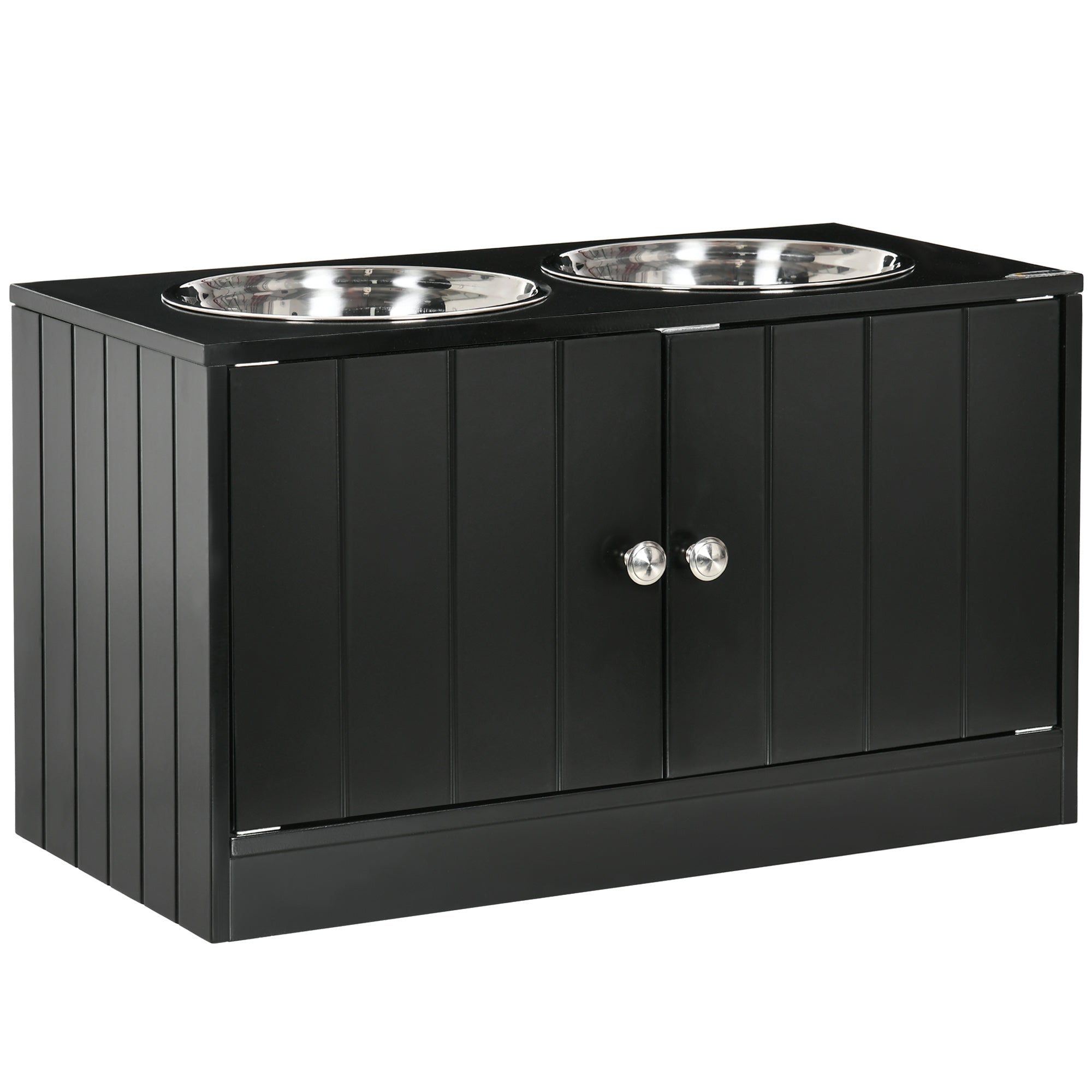 Elevated Dog Bowl Feeding Station with Storage Water Bowl 2 x 2000ml Stainless Steel Bowls Food Bowl Dog Bowls Feeding Station for Large Dogs Cats Black