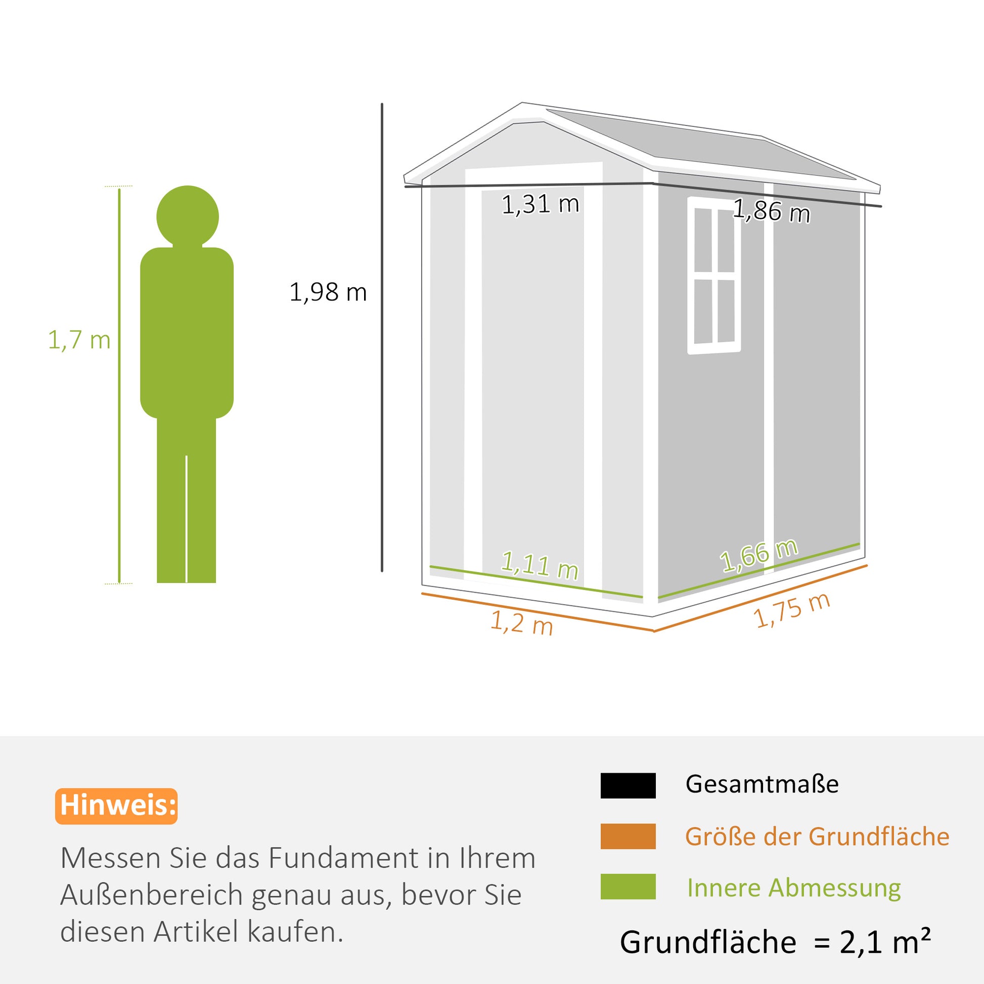 Tool Shed 2.1m², Waterproof Garden House with Floor Pent Roof, 131x186x198/172 cm, Tool Shed with Lockable Door, Window Bicycle Garage made of Plastic, for Backyard, Garden, Gray