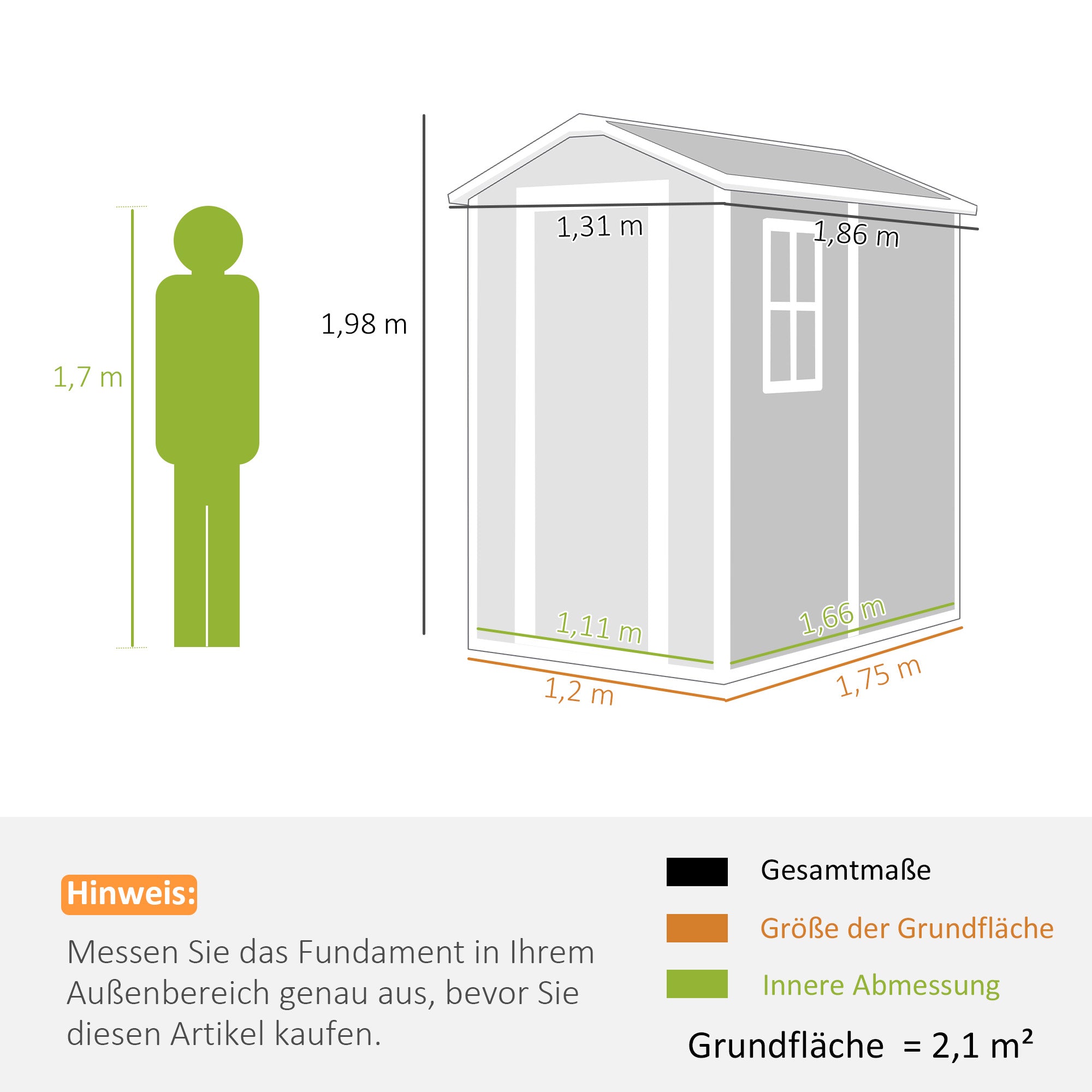 Tool Shed 2.1m², Waterproof Garden House with Floor Pent Roof, 131x186x198/172 cm, Tool Shed with Lockable Door, Window Bicycle Garage made of Plastic, for Backyard, Garden, Gray