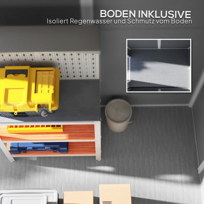 Tool Shed 2.1m², Waterproof Garden House with Floor Pent Roof, 131x186x198/172 cm, Tool Shed with Lockable Door, Window Bicycle Garage made of Plastic, for Backyard, Garden, Gray