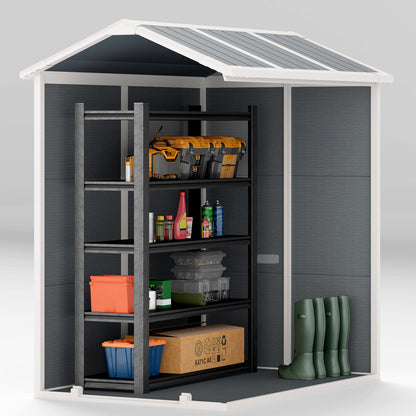 Tool Shed 2.1m², Waterproof Garden House with Floor Pent Roof, 131x186x198/172 cm, Tool Shed with Lockable Door, Window Bicycle Garage made of Plastic, for Backyard, Garden, Gray