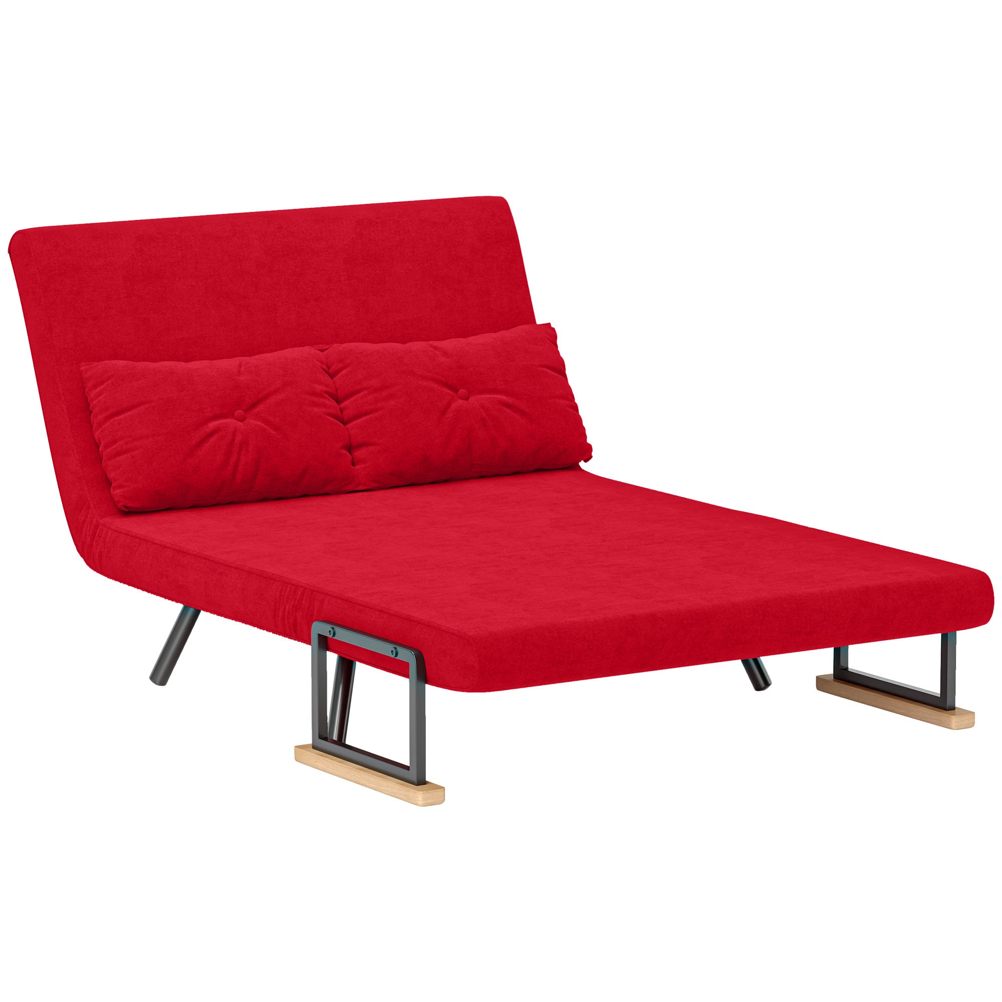 2-Seater Sofa Bed with Adjustable Backrest in 5 Levels, Folding Double Sofa Bed with 2 Cushions for Living Room, Upholstered Fabric, Steel and Wood, 102x73x81 cm, Red