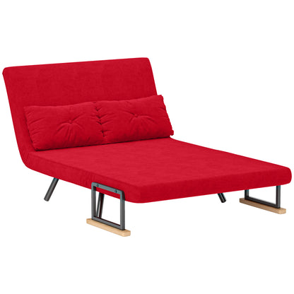 2-Seater Sofa Bed with Adjustable Backrest in 5 Levels, Folding Double Sofa Bed with 2 Cushions for Living Room, Upholstered Fabric, Steel and Wood, 102x73x81 cm, Red