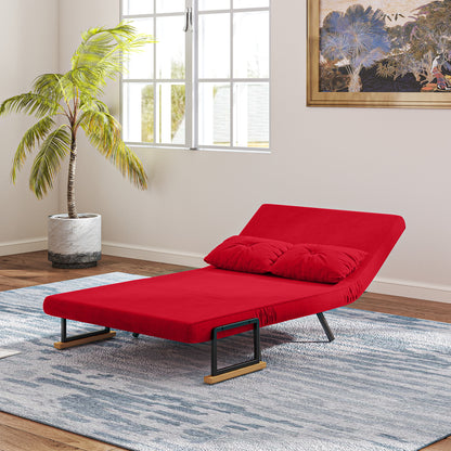 2-Seater Sofa Bed with Adjustable Backrest in 5 Levels, Folding Double Sofa Bed with 2 Cushions for Living Room, Upholstered Fabric, Steel and Wood, 102x73x81 cm, Red