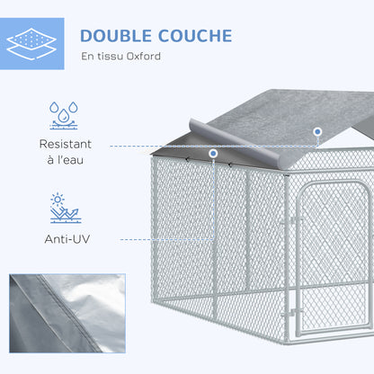 5m² Outdoor Dog Kennel with Roof - 230 x 230 x 175 cm Mesh Enclosure - Covered Space - Galvanized Steel