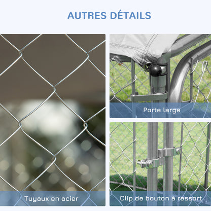 5m² Outdoor Dog Kennel with Roof - 230 x 230 x 175 cm Mesh Enclosure - Covered Space - Galvanized Steel