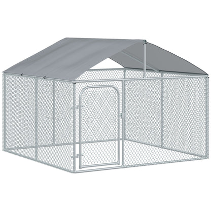 5m² Outdoor Dog Kennel with Roof - 230 x 230 x 175 cm Mesh Enclosure - Covered Space - Galvanized Steel
