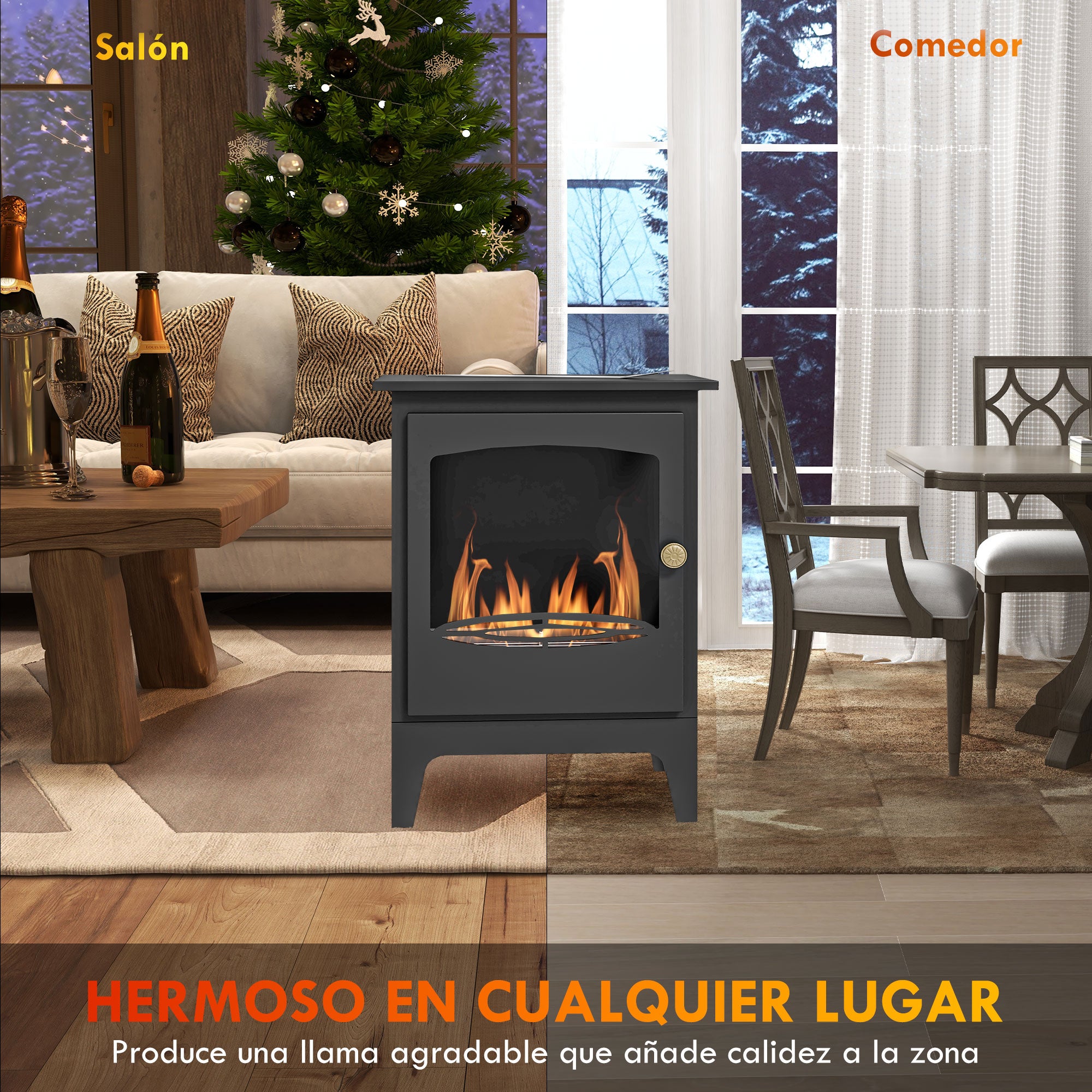 Ethanol Fireplace 7000BTU Bioethanol Fireplace with Stainless Steel Extinguisher Tank 1.2 L Combustion Time 3H for Indoors 20-25 sqm 39x26x54 cm Black