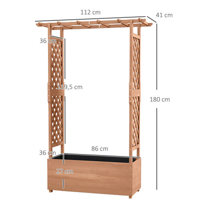 Planter with Trellis and Roof in Spruce Wood, Outdoor Planter with Drainage Holes, 112x41x180 cm, Brown